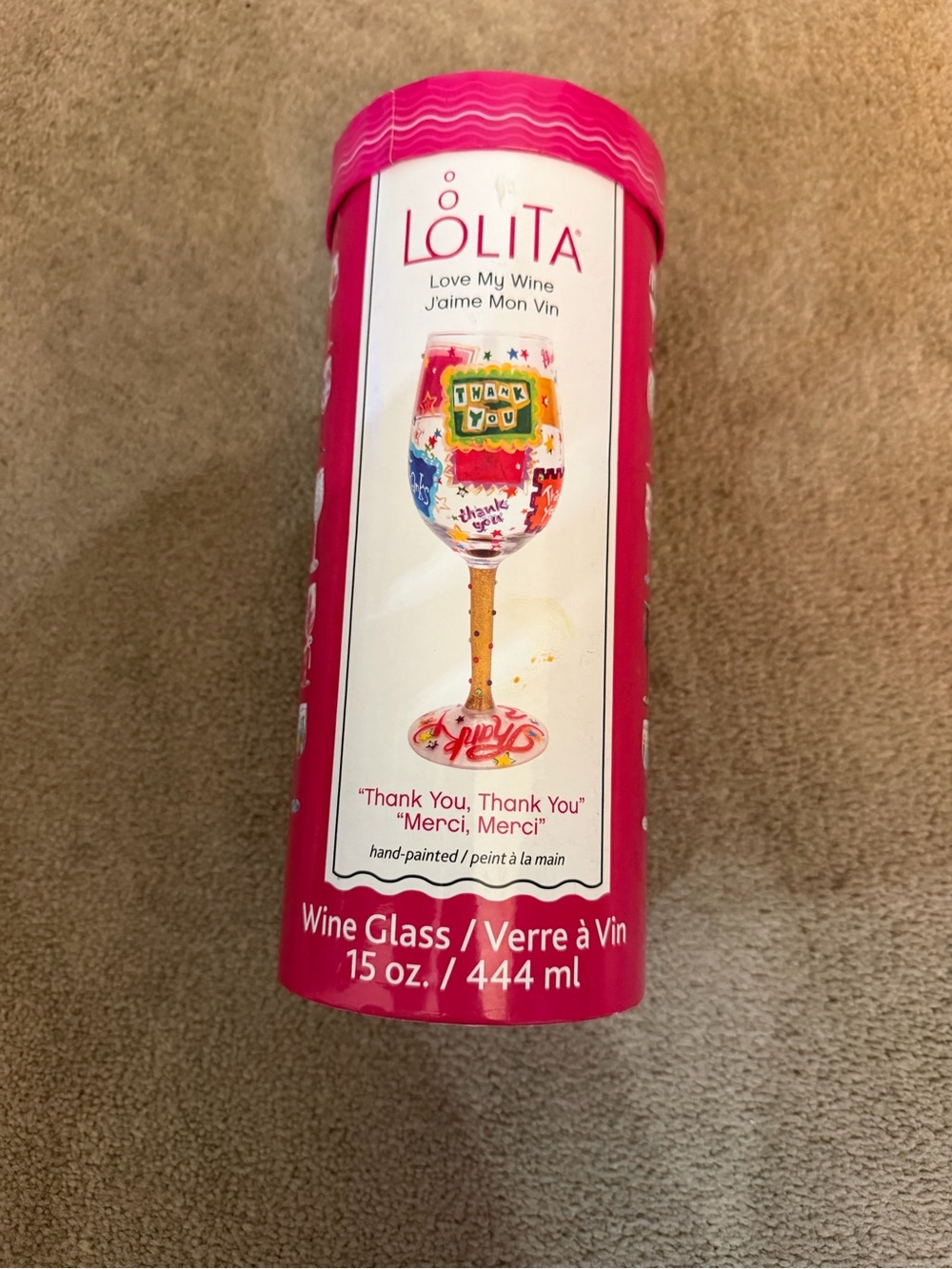 Lolita Pink Multicolor 'Thank You' Hand-Painted Wine Glass Gift Box